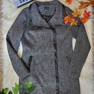 Reitman's Gray/Black Leather Trim Peacoat, Size Sm